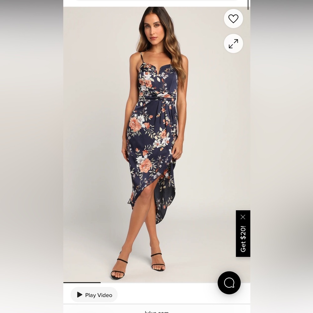 Lulu's Elegant Navy and Peach Floral Maxi Dress